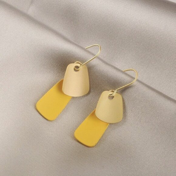 Emmie Jaise Double Layer Petal Dangle Hook Earrings Yellow Gold Gift Packaged - Picture 9 of 9